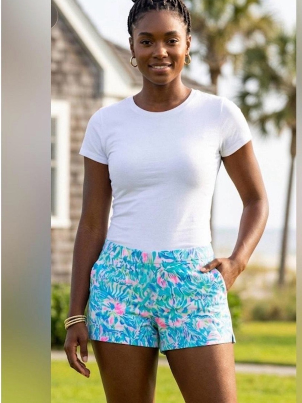 Lilly Pulitzer Ocean View Printed Pull On Shirts coastal fish print sz Small